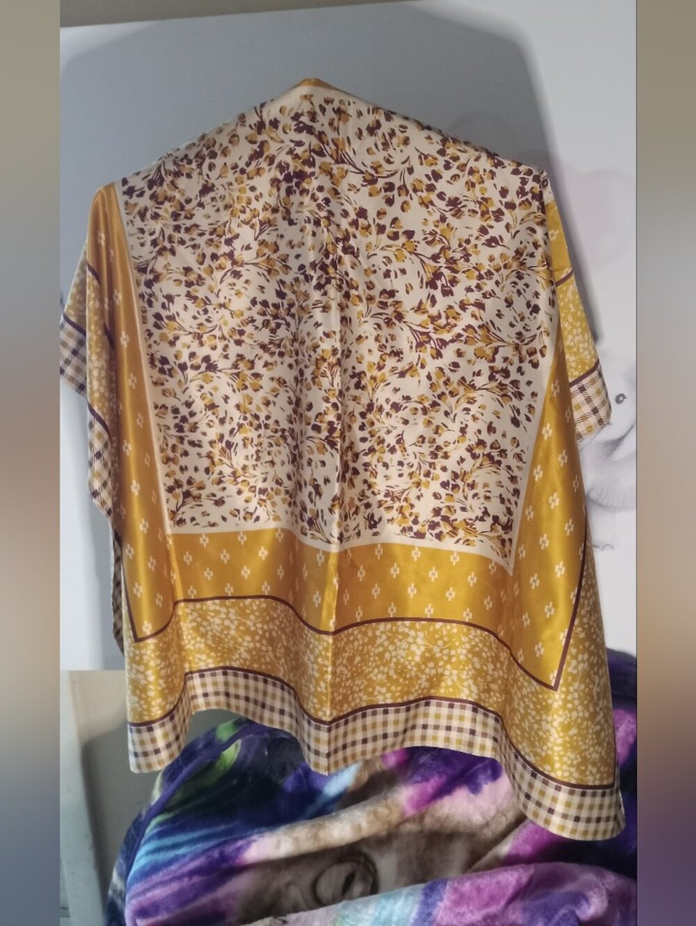Women's Mustard Floral & Plaid Scarf - Versatile Wrap EUC
